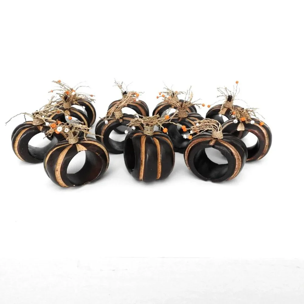Carved Wood Pumpkin Napkin Rings Set of 8 Pier 1 Imports Beads